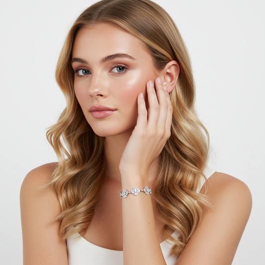 10K White Gold Moissanite Clover Style Bracelet