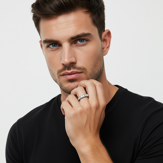 10K White Gold Moissanite Men’s Band