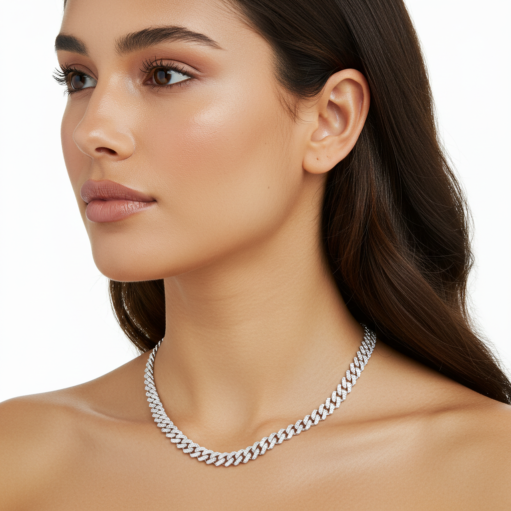 10K White Gold Moissanite Miami Cuban Chain
