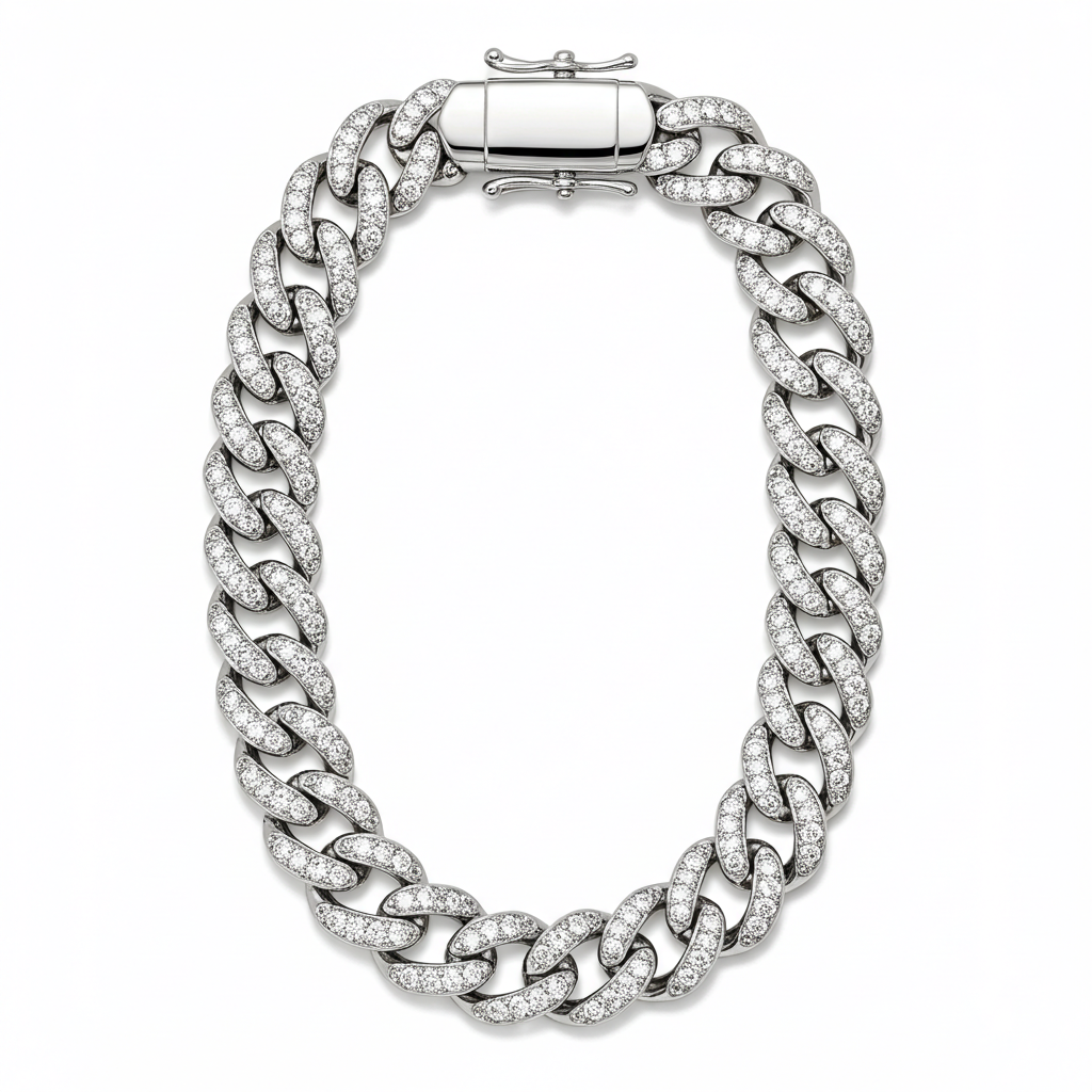 10K White Gold Moissanite Monaco Cuban Bracelet