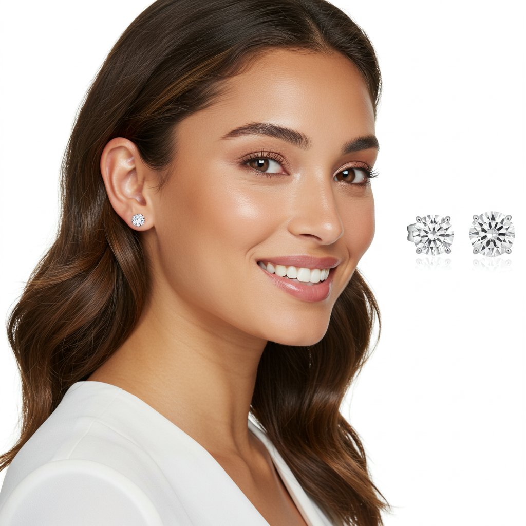10K White Gold Moissanite Stud Earrings