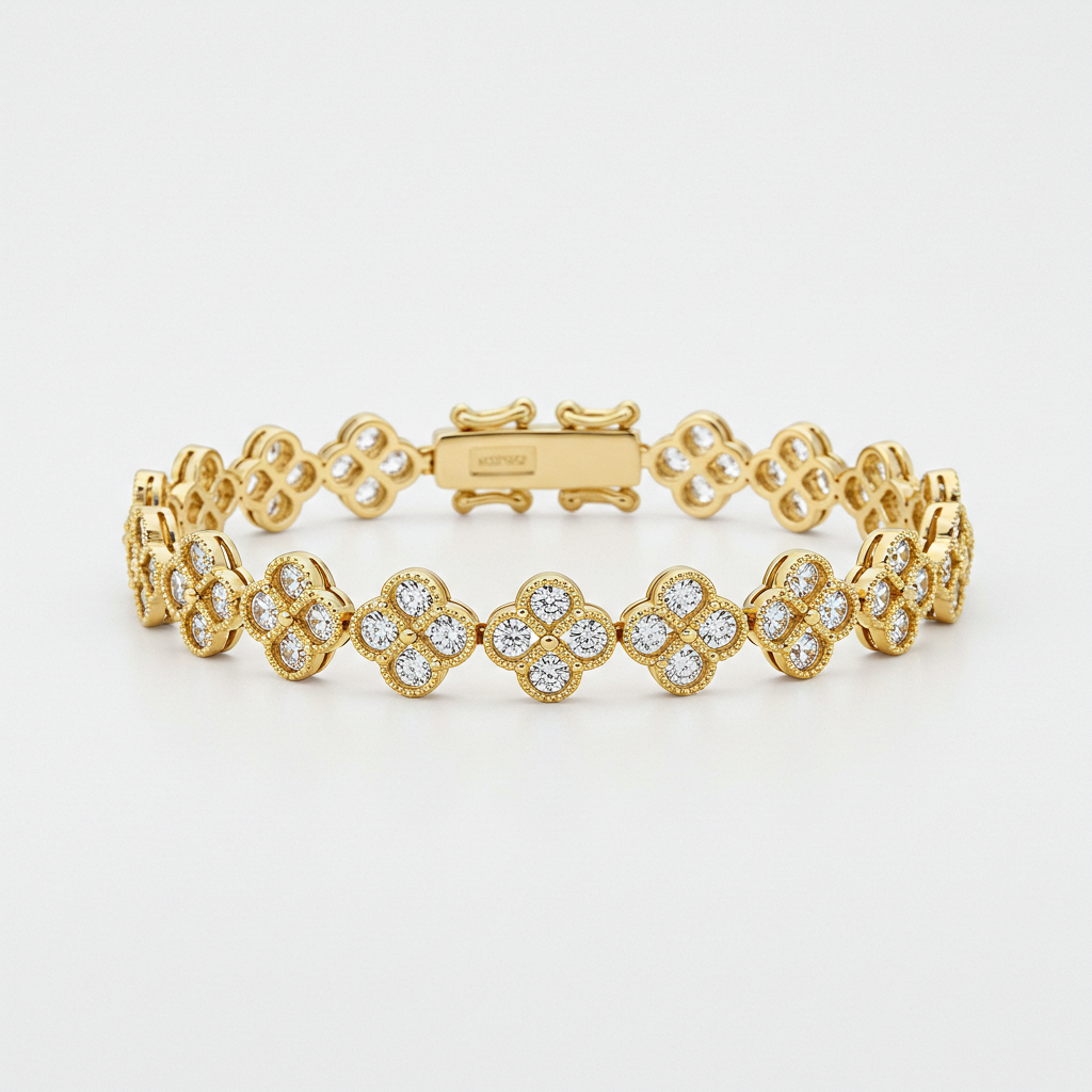 10K Yellow Gold Moissanite Clover Style Bracelet