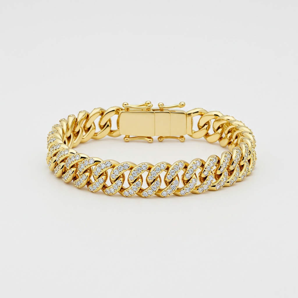 10K Yellow Gold Moissanite Cuban Bracelet