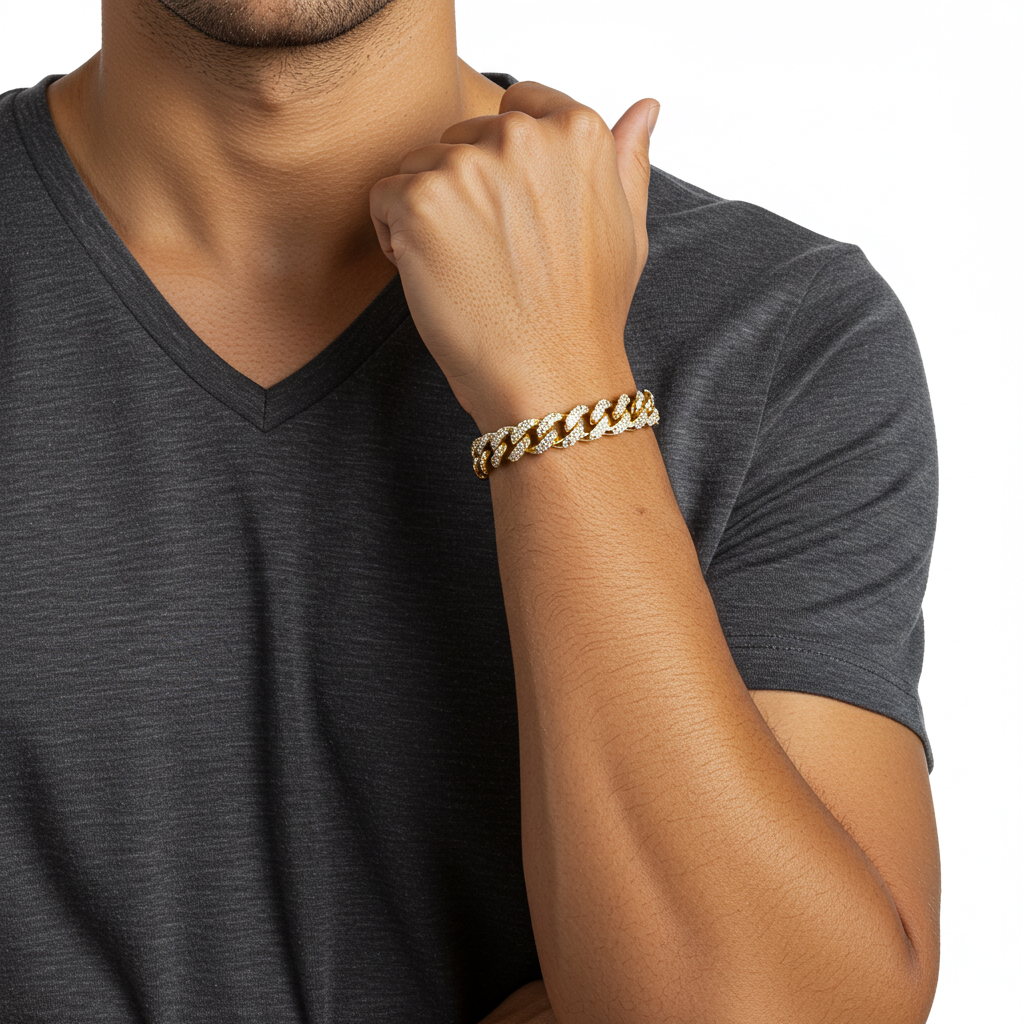 10K Yellow Gold Moissanite Monaco Cuban Bracelet