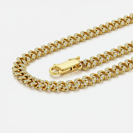 10K Yellow Gold Moissanite Monaco Cuban Chain