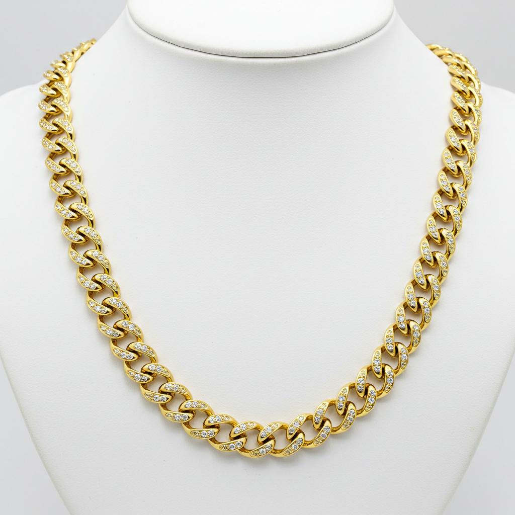 10K Yellow Gold Moissanite Monaco Cuban Chain