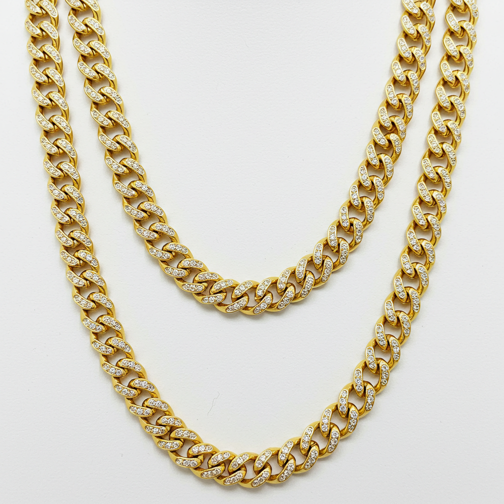 14K gold Pavé Cuban Link Chain