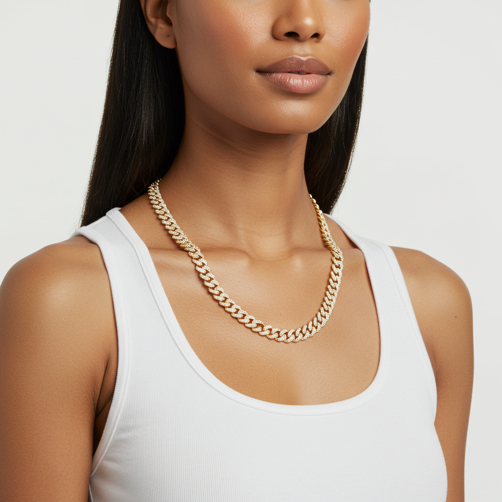 14K gold Pavé Cuban Link Chain