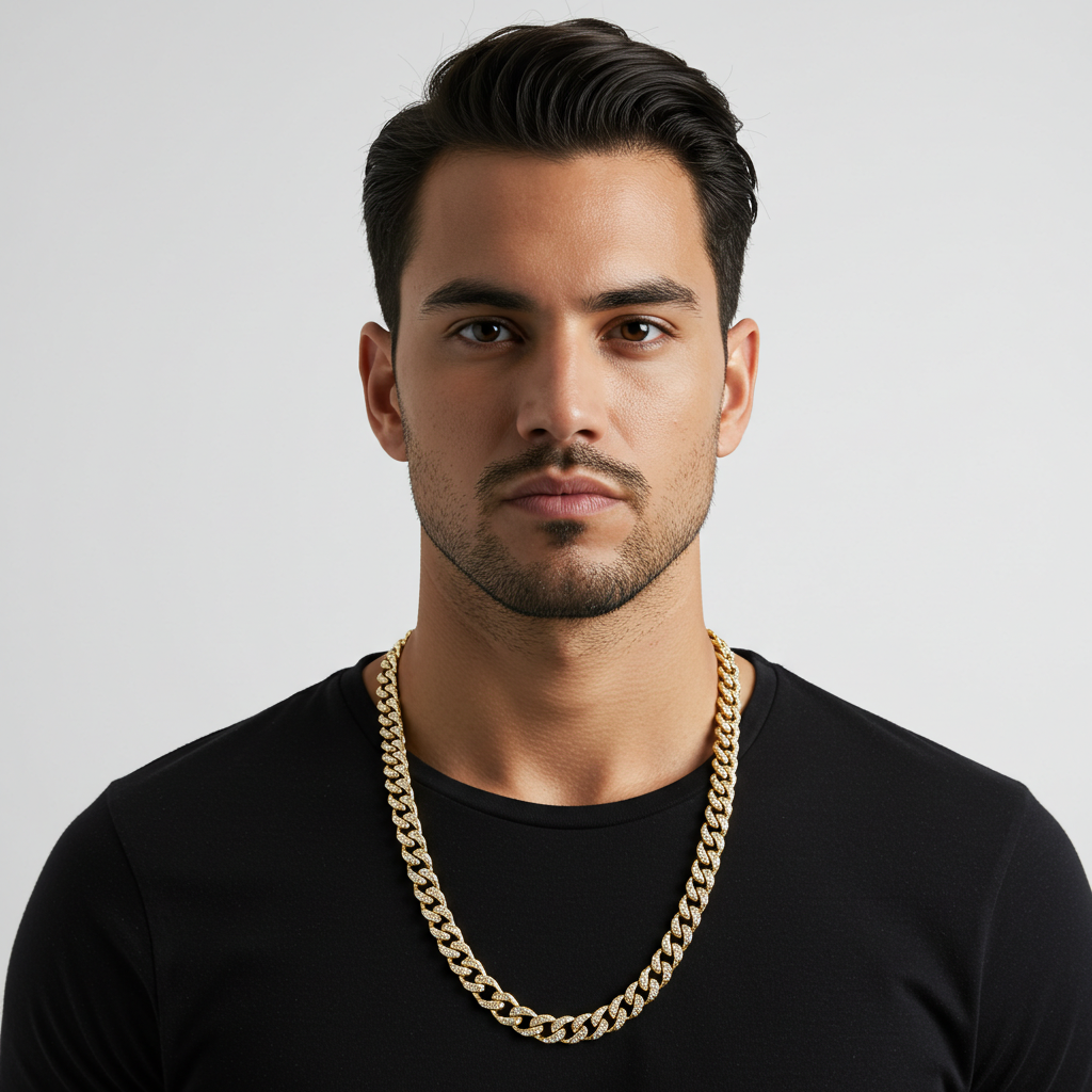 14K gold Pavé Cuban Link Chain