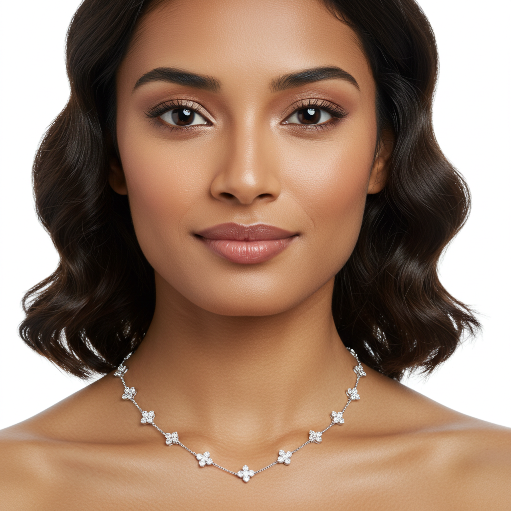10K White Gold Moissanite Clover Style Chain
