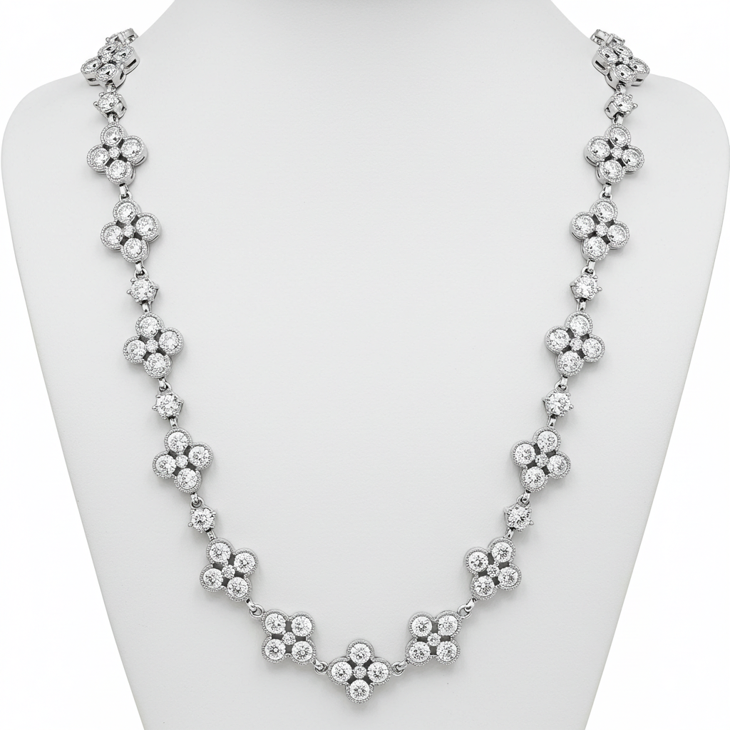 10K White Gold Moissanite Clover Style Chain