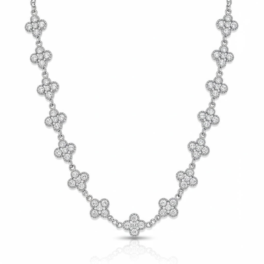 10K White Gold Moissanite Clover Style Chain