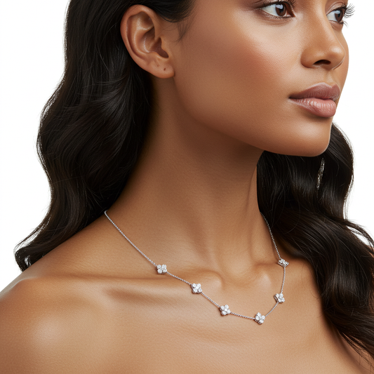 10K White Gold Moissanite Clover Style Chain