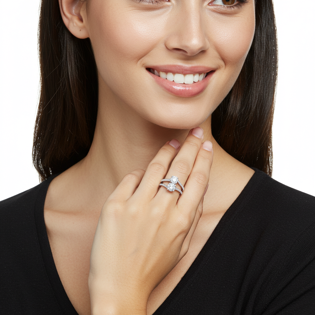 10K White Gold Moissanite Duo Set