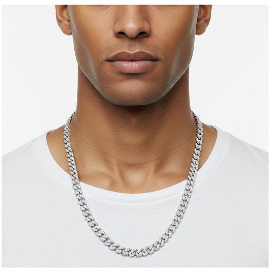 10K White Gold Moissanite Monaco Cuban Chain