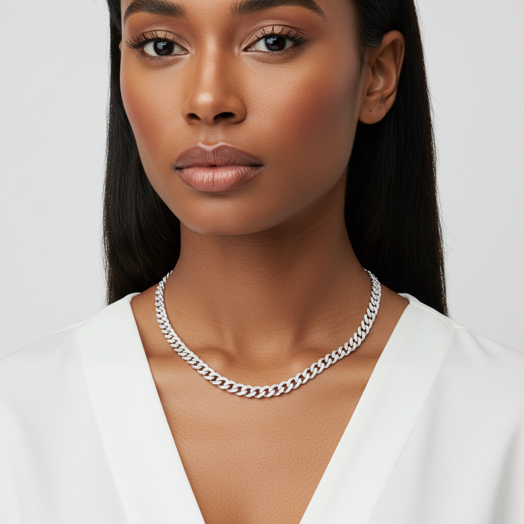 10K White Gold Moissanite Monaco Cuban Chain