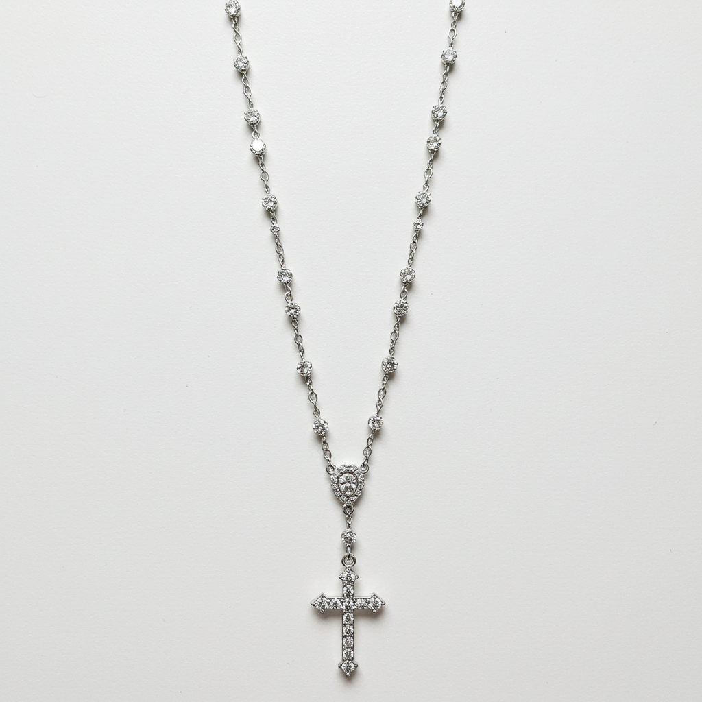 10K White Gold Moissanite Rosary Chain