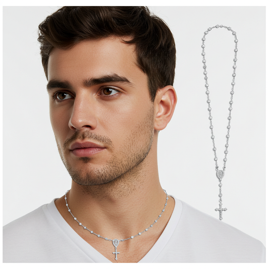 10K White Gold Moissanite Rosary Chain