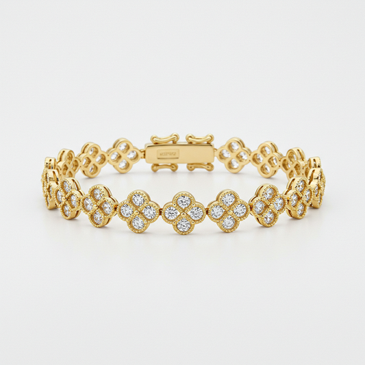 10K Yellow Gold Moissanite Clover Style Bracelet