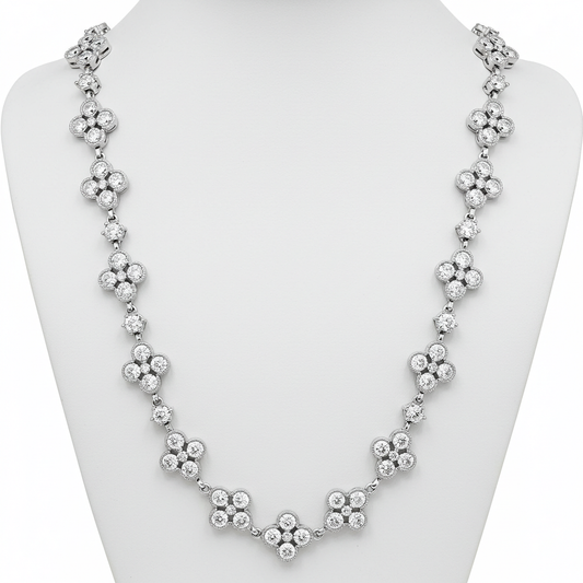 10K White Gold Moissanite Clover Style Chain