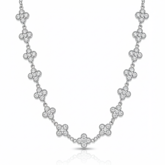 925 Sterling Silver Moissanite Clover Style Chain