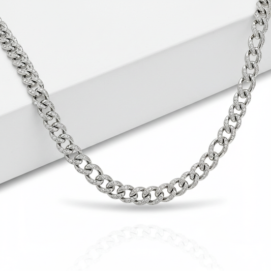10K White Gold Moissanite Monaco Cuban Chain