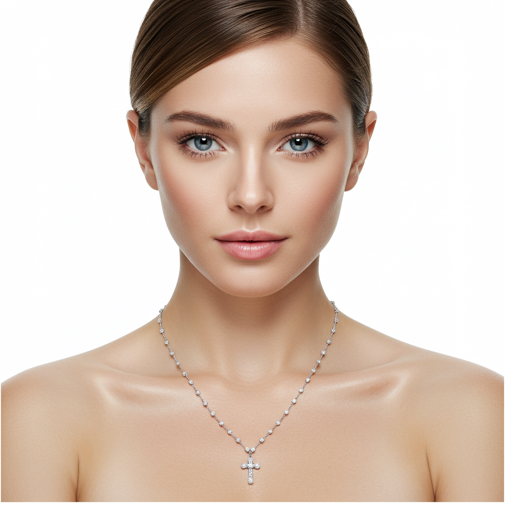 10K White Gold Moissanite Rosary Chain