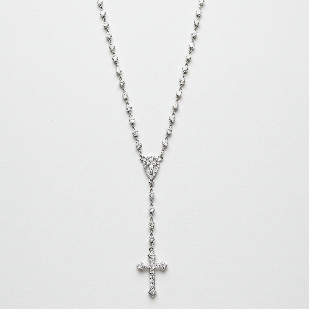 10K White Gold Moissanite Rosary Chain