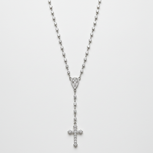 10K White Gold Moissanite Rosary Chain